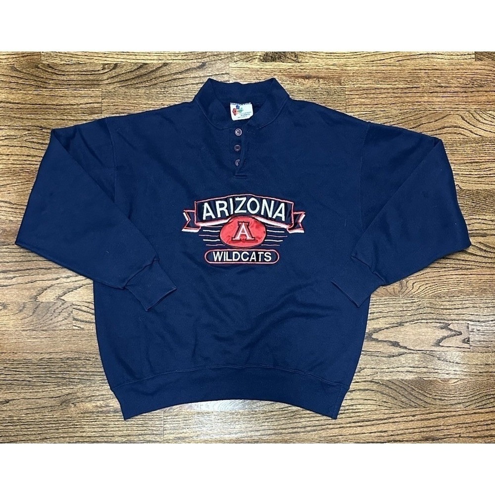 Vintage Arizona Wildcats Henley Sweatshirt Blue Midwest Embroidery Sz XL USA